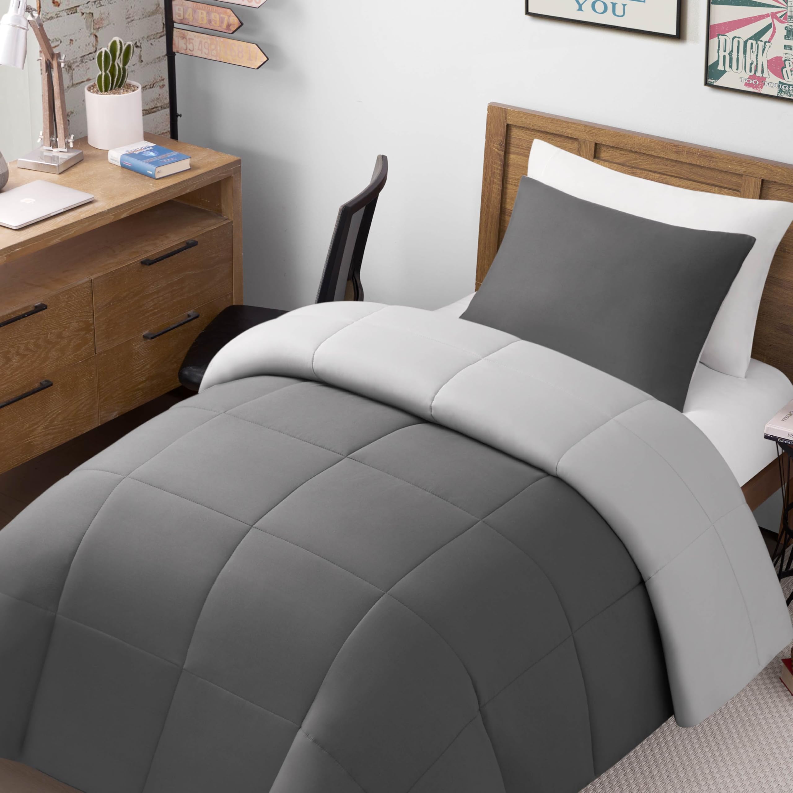 Lucky Brand Reversible Box Stitch Comforter Set, 2-Piece Twin/Twin